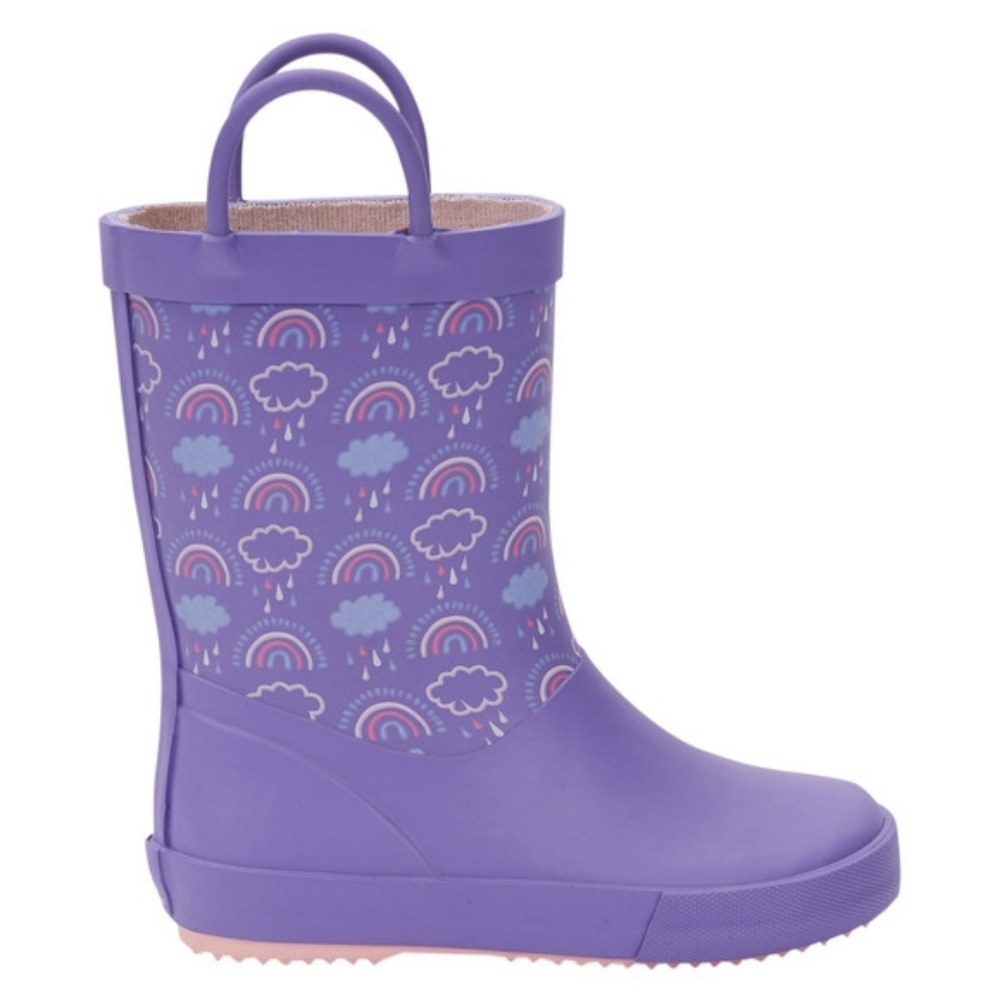 Purple Kids Rain Boots with Rainbow Pattern